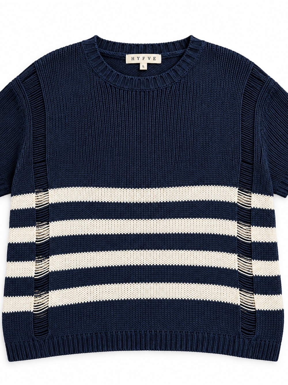 HYFVE Navy and White Striped Crewneck Sweater